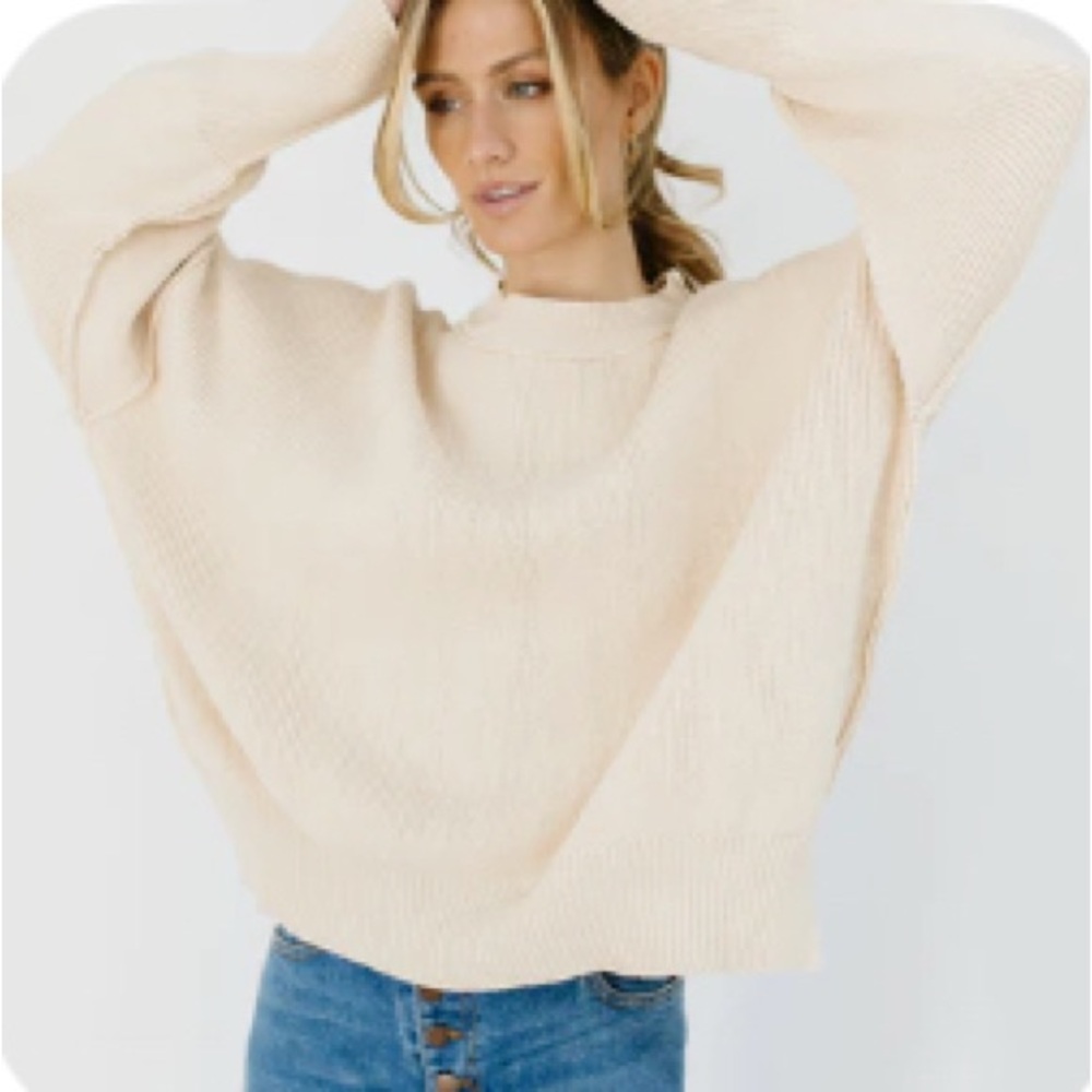 Altar'd State Cream Chunky Knit Crew Neck Sweater